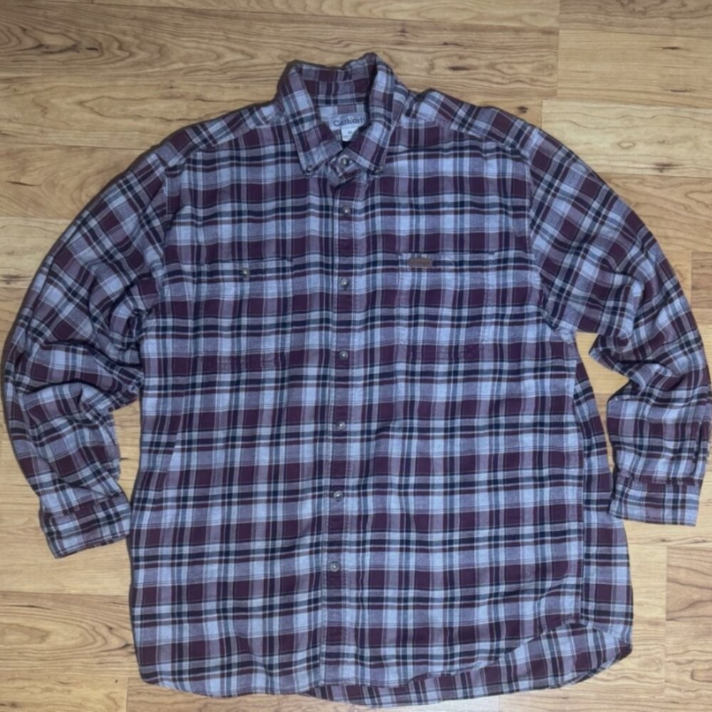 Carhartt S171 Midweight Y2K Flannel Blue & Red Plaid Mens Button Down Shirt XL
